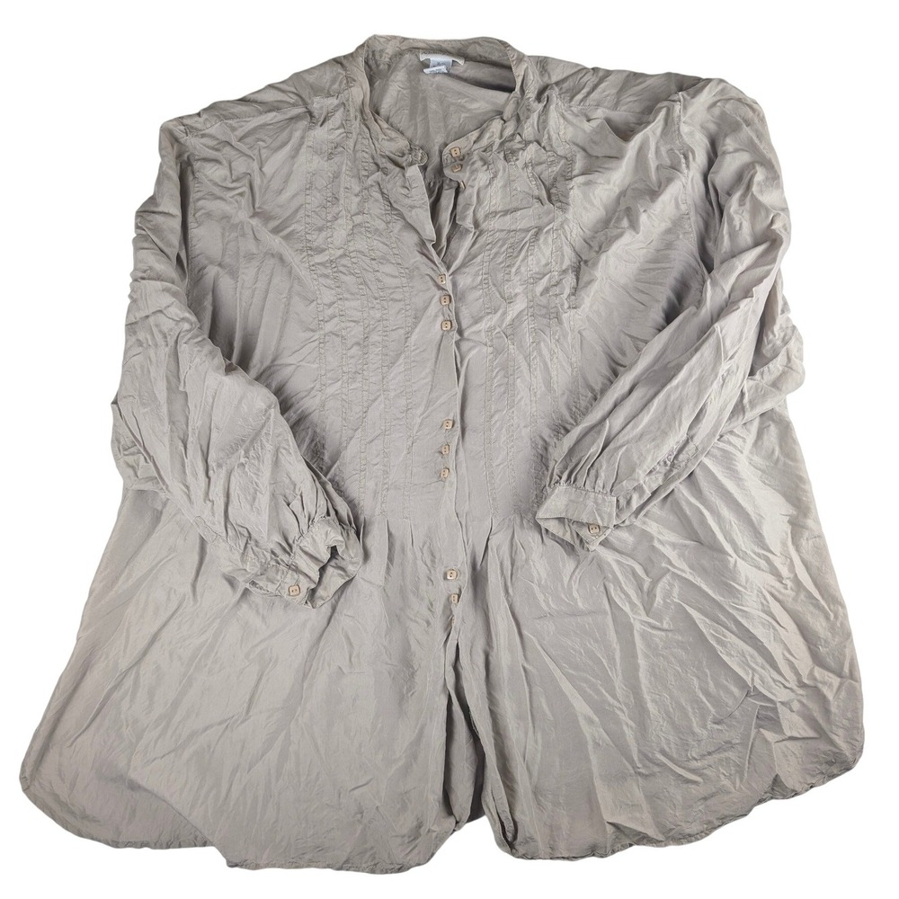 Adrian Jordan Women 30/32‎ Silk Tunic Top Taupe Gray Long Sleeve Button Up